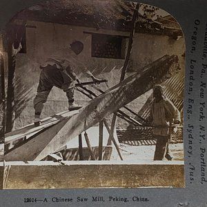 Antique 1903 Stereoview Photo Card Chinese Sawmill Peking China Keystone